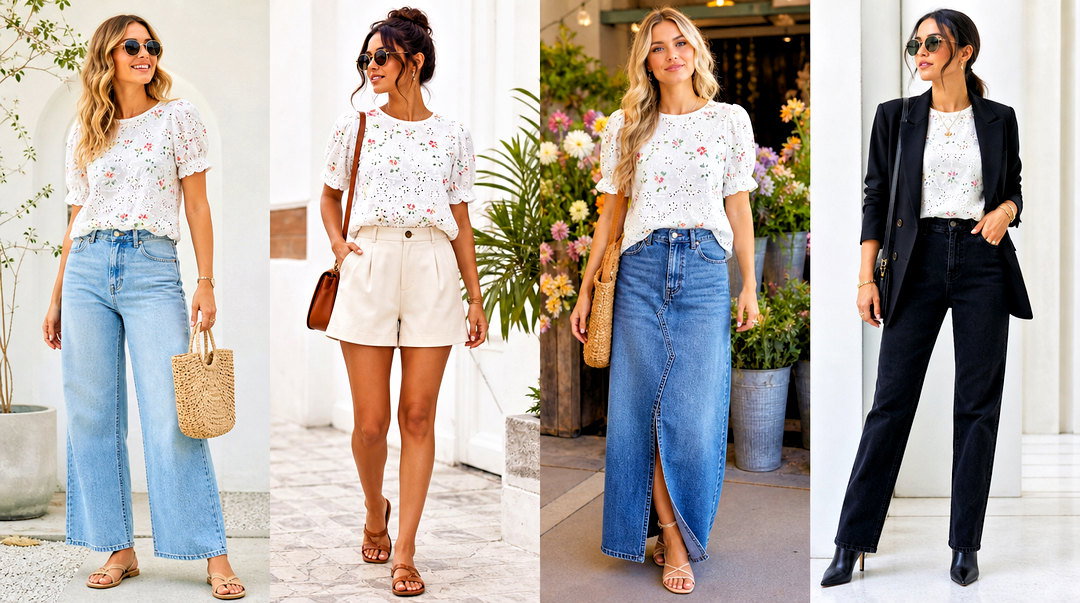 20 Zelly Floral Eyelet Top Outfit Ideas for Spring Style