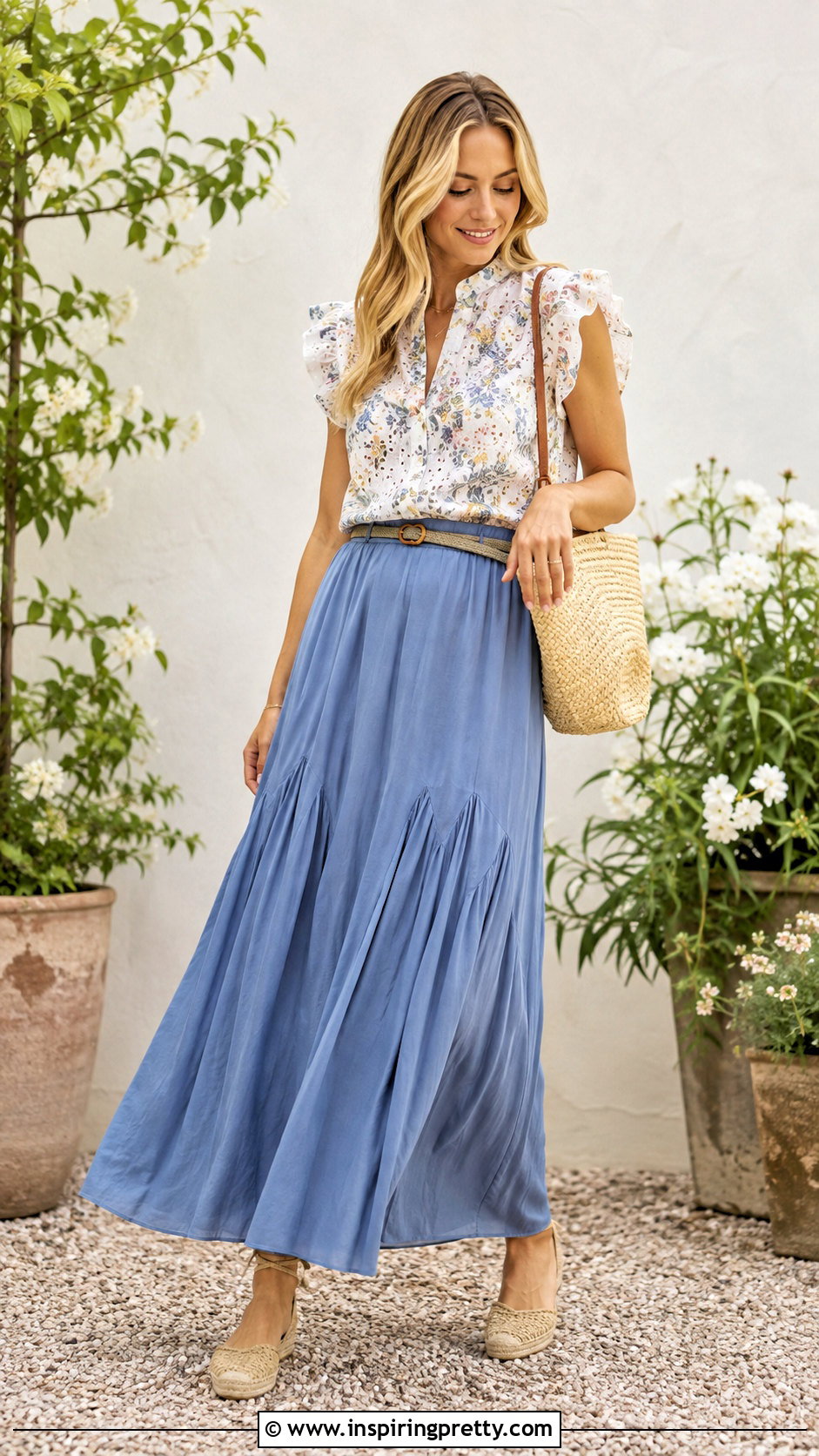 Zelly Floral Eyelet Top With Cotton Maxi Skirt - 20 zelly floral eyelet top outfit ideas
