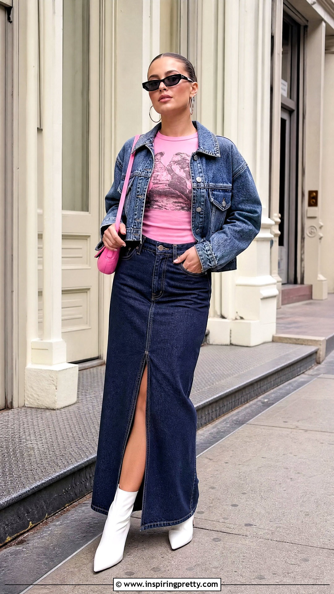 Zendaya Pink Graphic T Shirt And Denim Maxi Skirt - 25 zendaya pink top outfit ideas