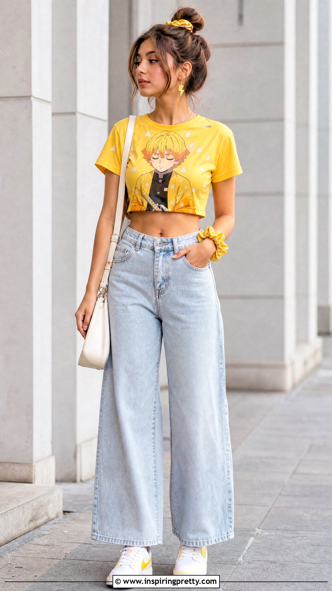 Zenitsu Demon Slayer Crop Top With Wide Leg Jeans - 25 demon slayer crop top outfit ideas