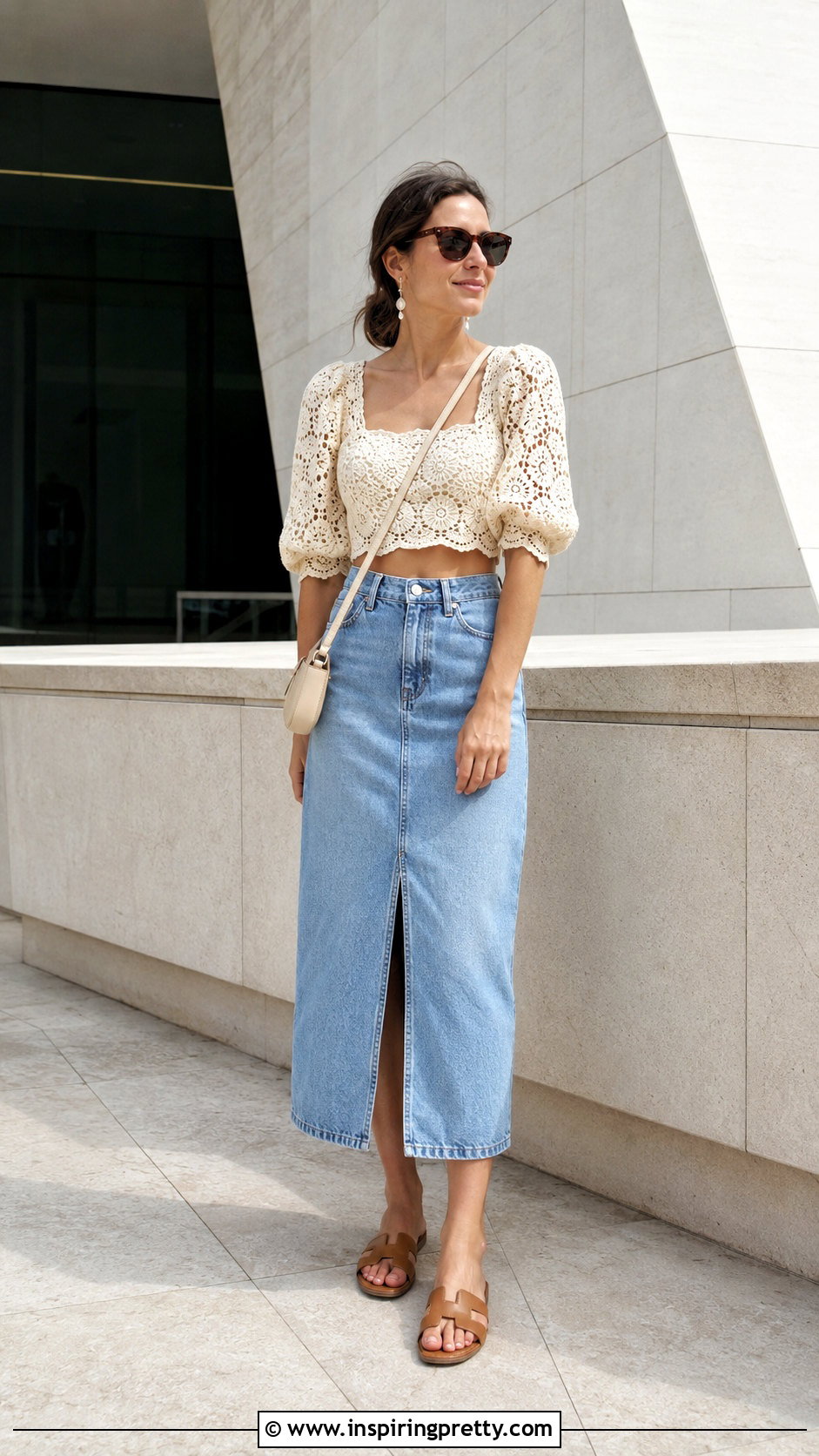 Zimmermann Crochet Top With Denim Midi Skirt - 20 zimmermann crochet top outfit ideas