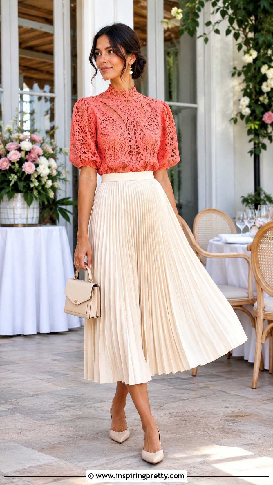 Zimmermann Crochet Top With Pleated Midi Skirt - 20 zimmermann crochet top outfit ideas