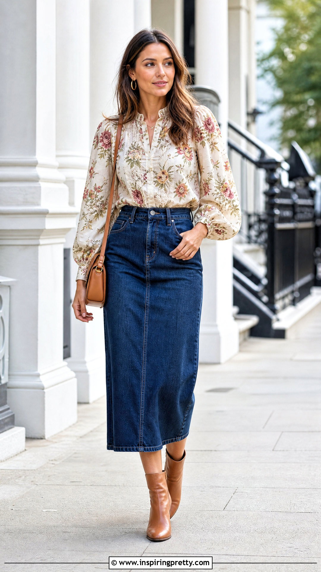 Zimmermann Floral Top With High Waisted Denim Skirt - 20 zimmermann floral top outfit ideas