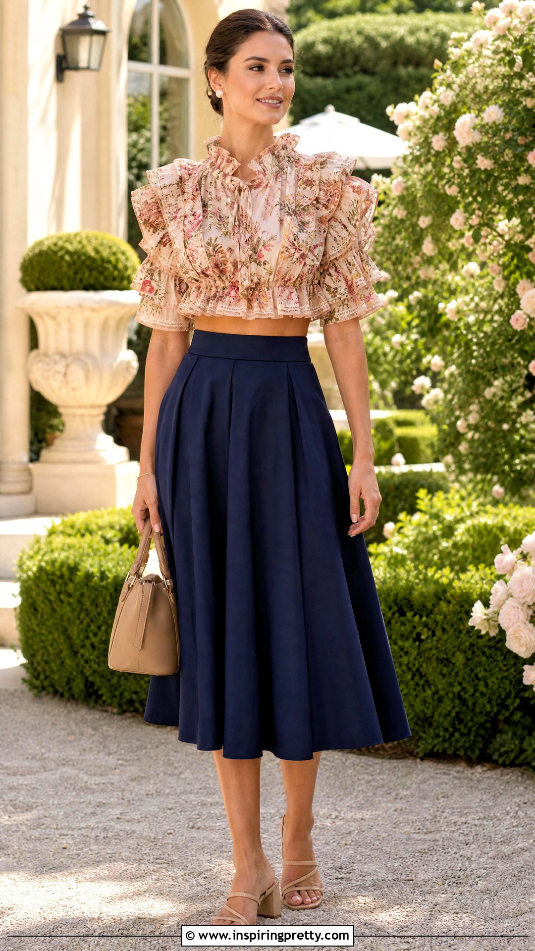 Zimmermann Ruffle Crop Top With A Line Midi Skirt - 20 zimmermann crop top outfit ideas