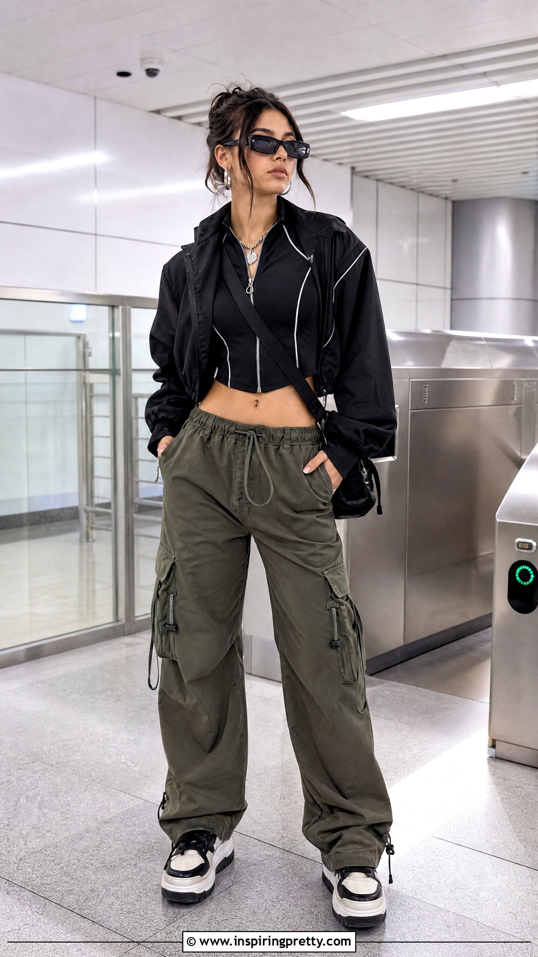 Zip Front Crop Top And Cargo Pants Outfit - 25 egirl crop top outfit ideas