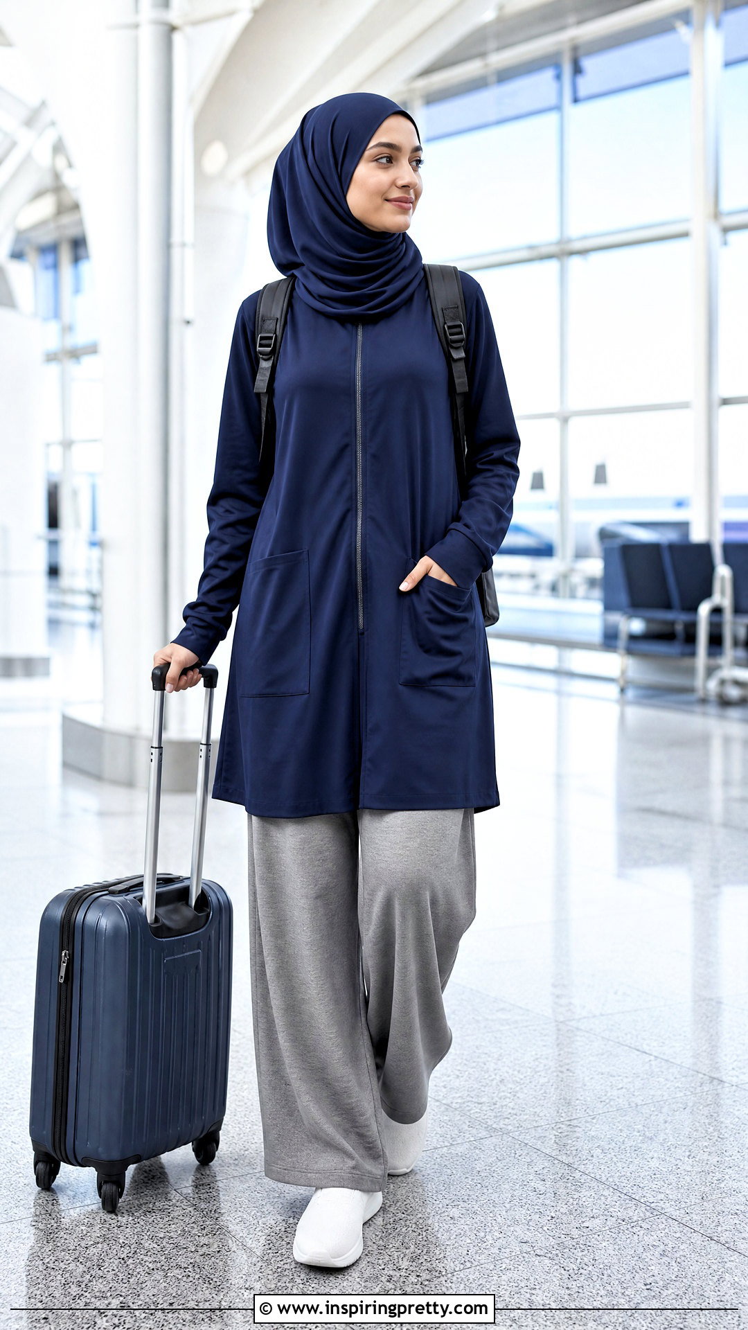Zip Front Long Top With Wide Leg Pants - 50 long tops designs for muslims