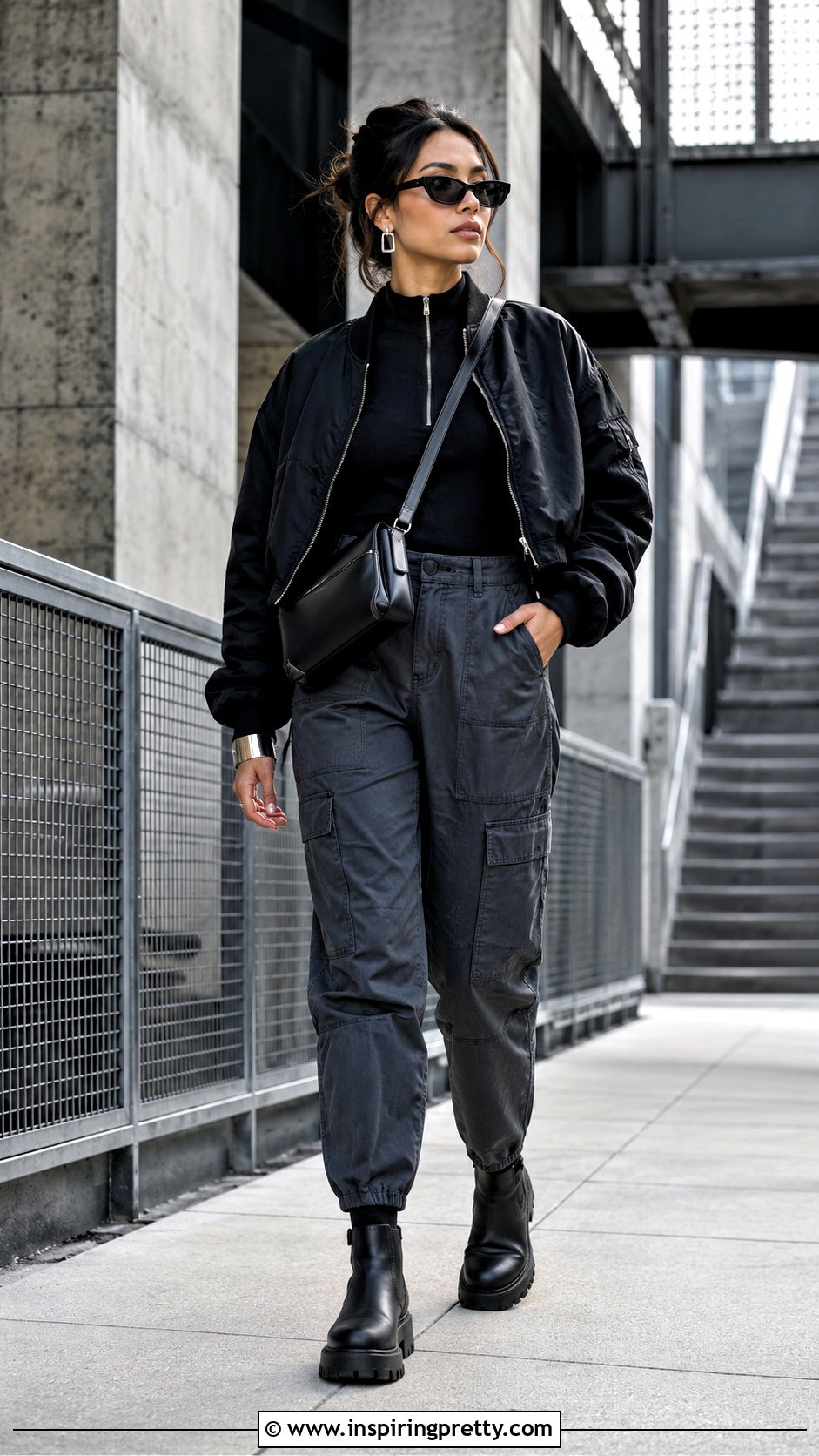 Zip Front Top With Utility Trousers - 50 alt tops outfit ideas