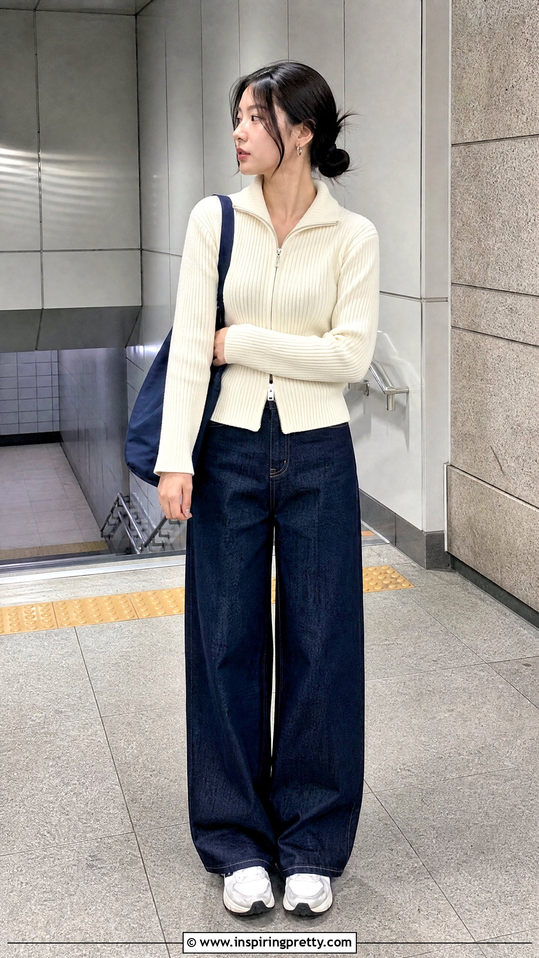 Zip Up Knit Top Outfit - 50 korean tops for women