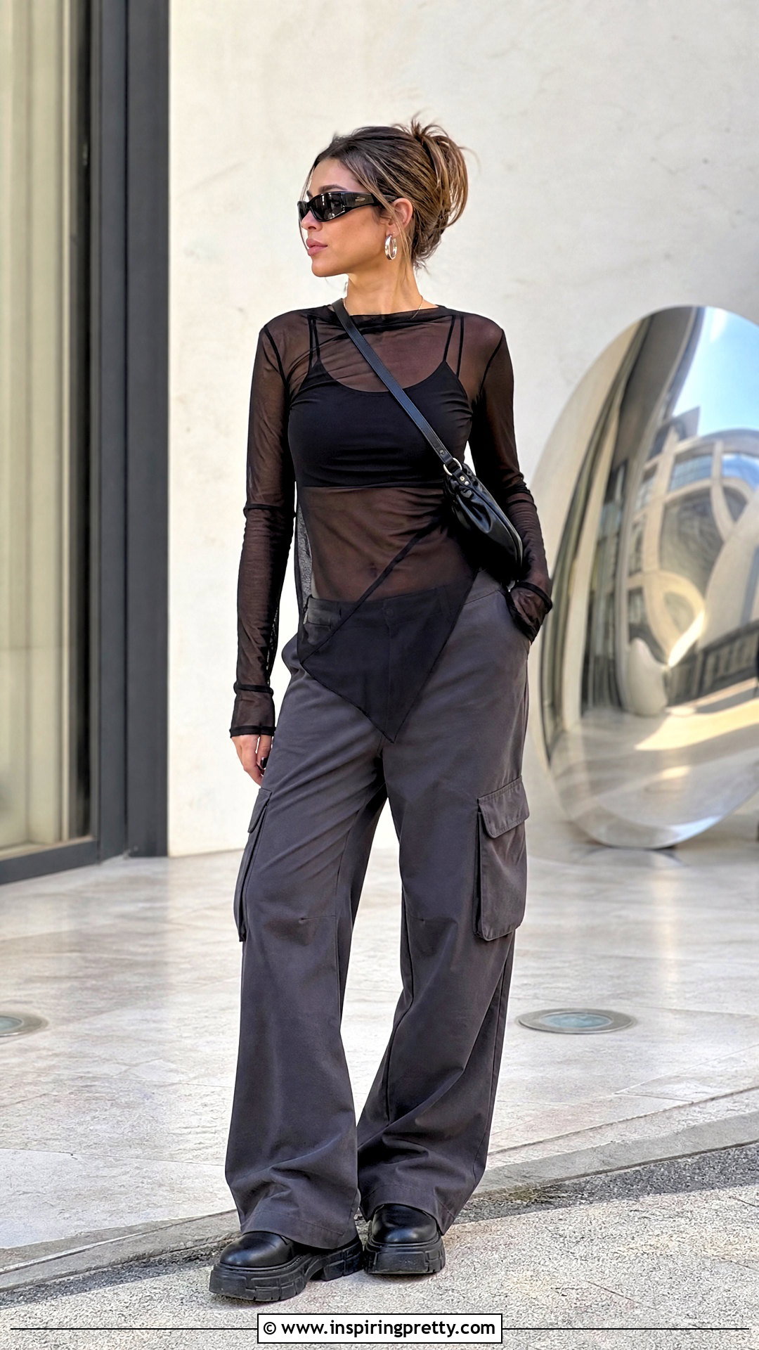 s Asymmetrical Mesh Top With Cargo Pants - 50 vintage tops 90s