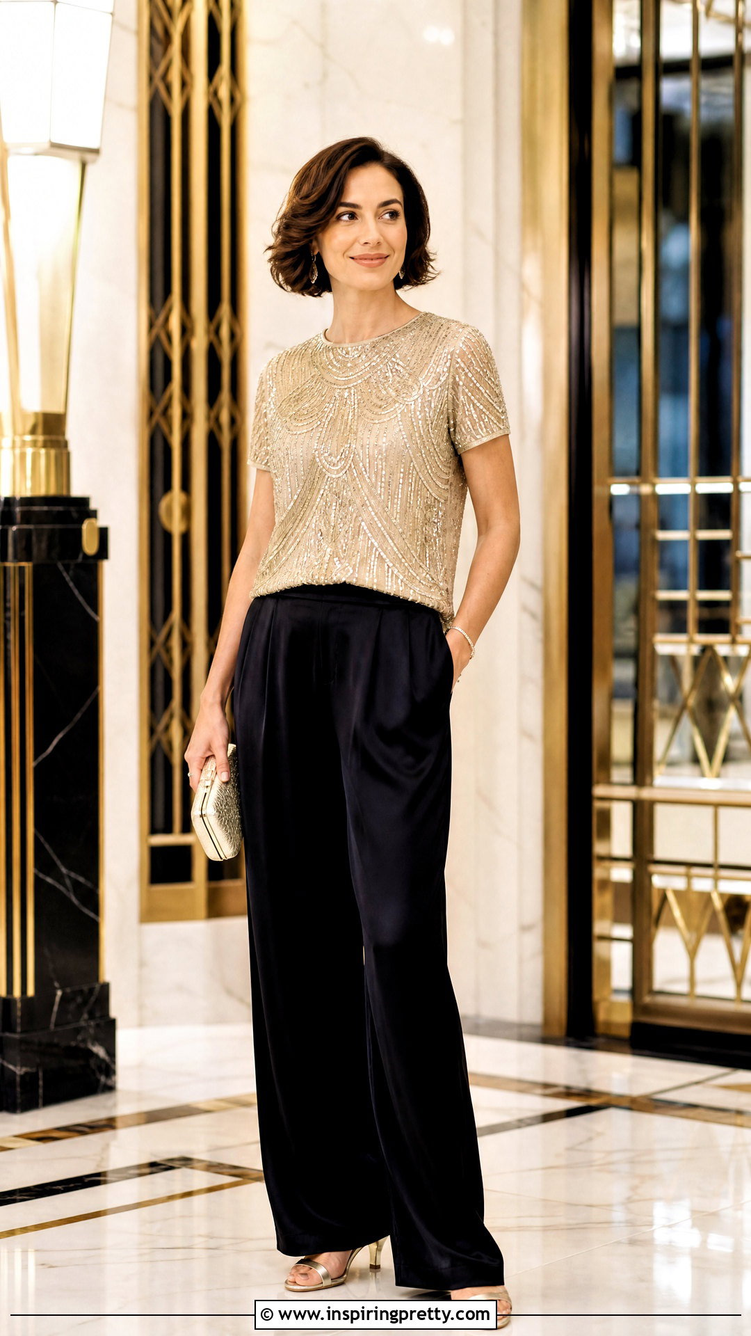 s Beaded Top With Satin Trousers - 50 Vintage Tops For Women