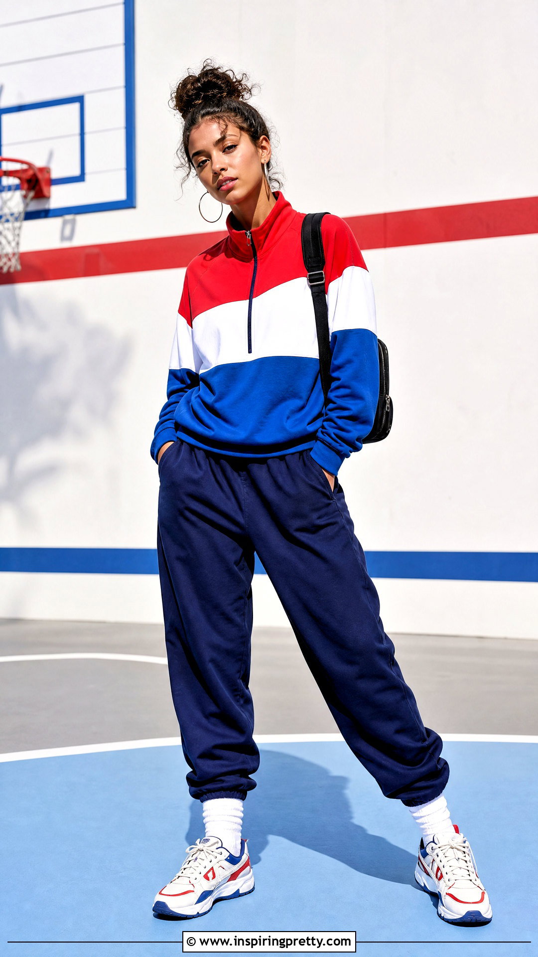 s Color Block Top With Track Pants - 50 90s tops outfit ideas