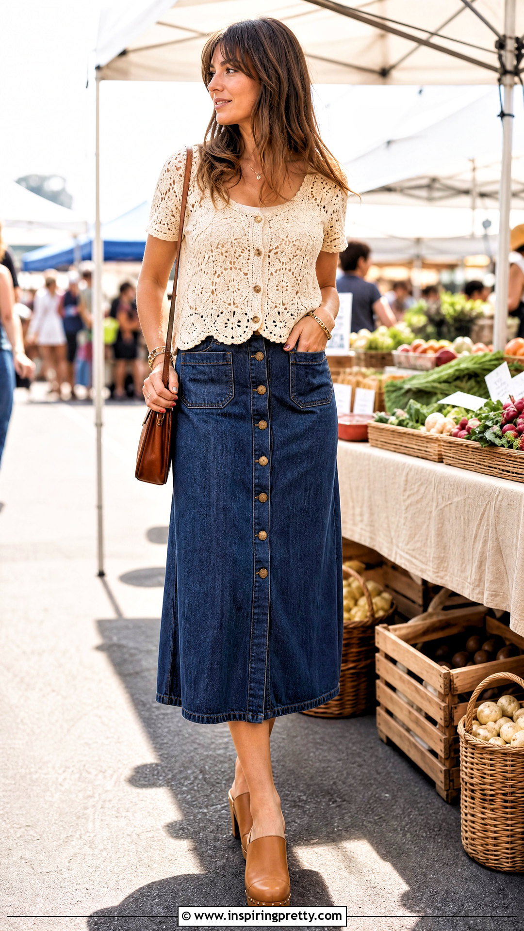 s Crochet Top With Denim Skirt - 50 Vintage Tops For Women