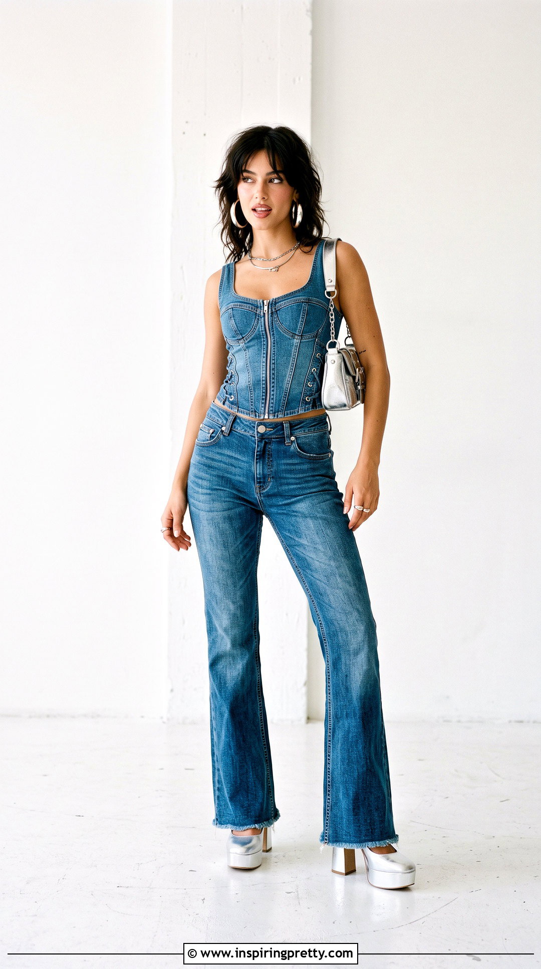 s Denim Corset Top And Matching Jeans Outfit - 50 2000s fashion tops outfit ideas