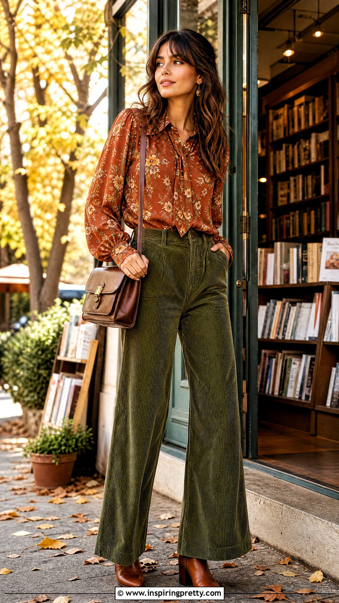 s Floral Blouse With Corduroy Pants - 50 Vintage Tops For Women