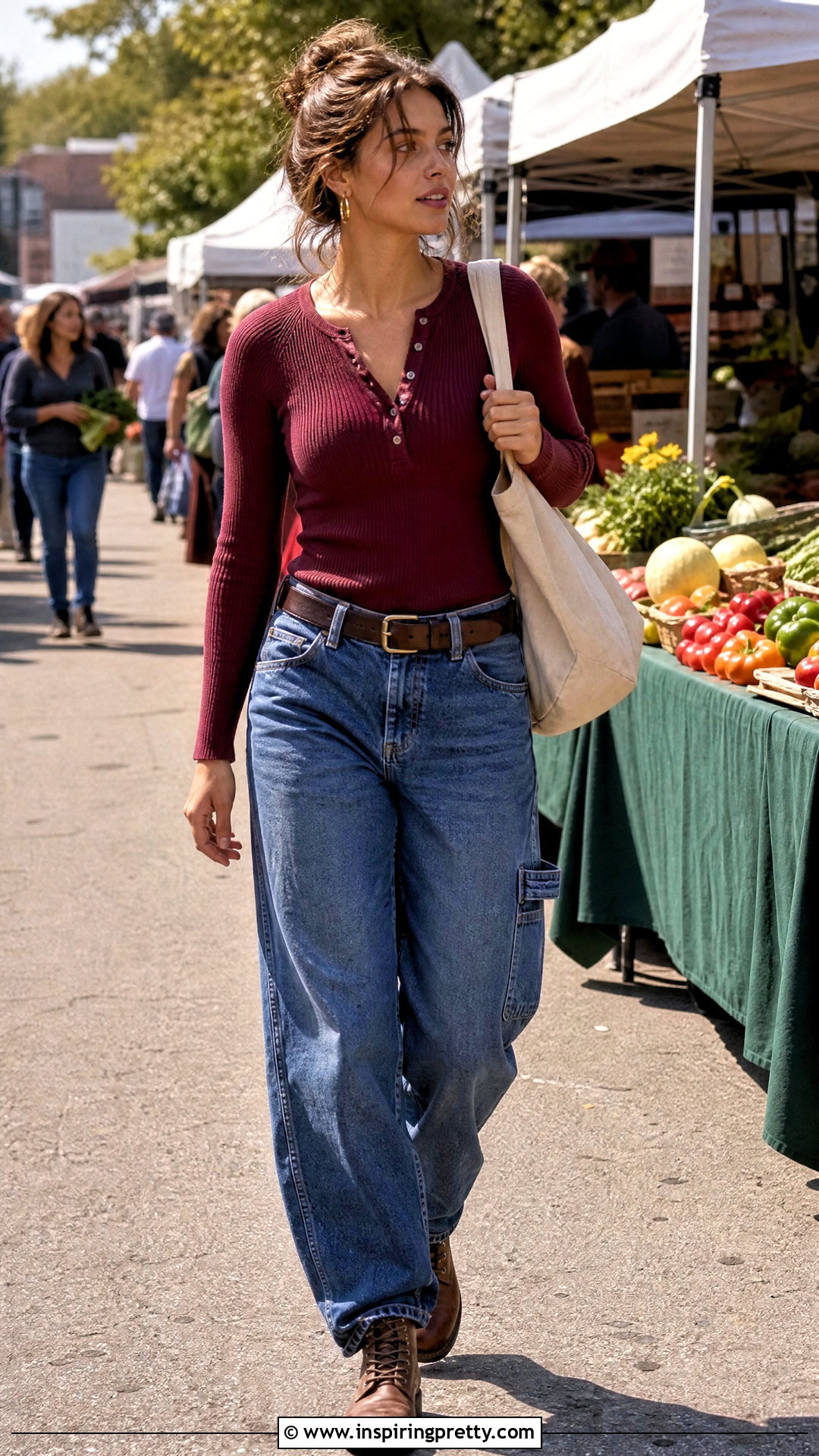 s Henley Top With Carpenter Jeans - 50 90s tops outfit ideas