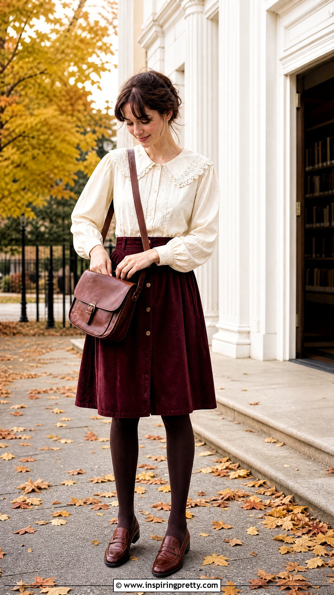 s Lace Collar Blouse With Corduroy Skirt - 50 Vintage Tops For Women