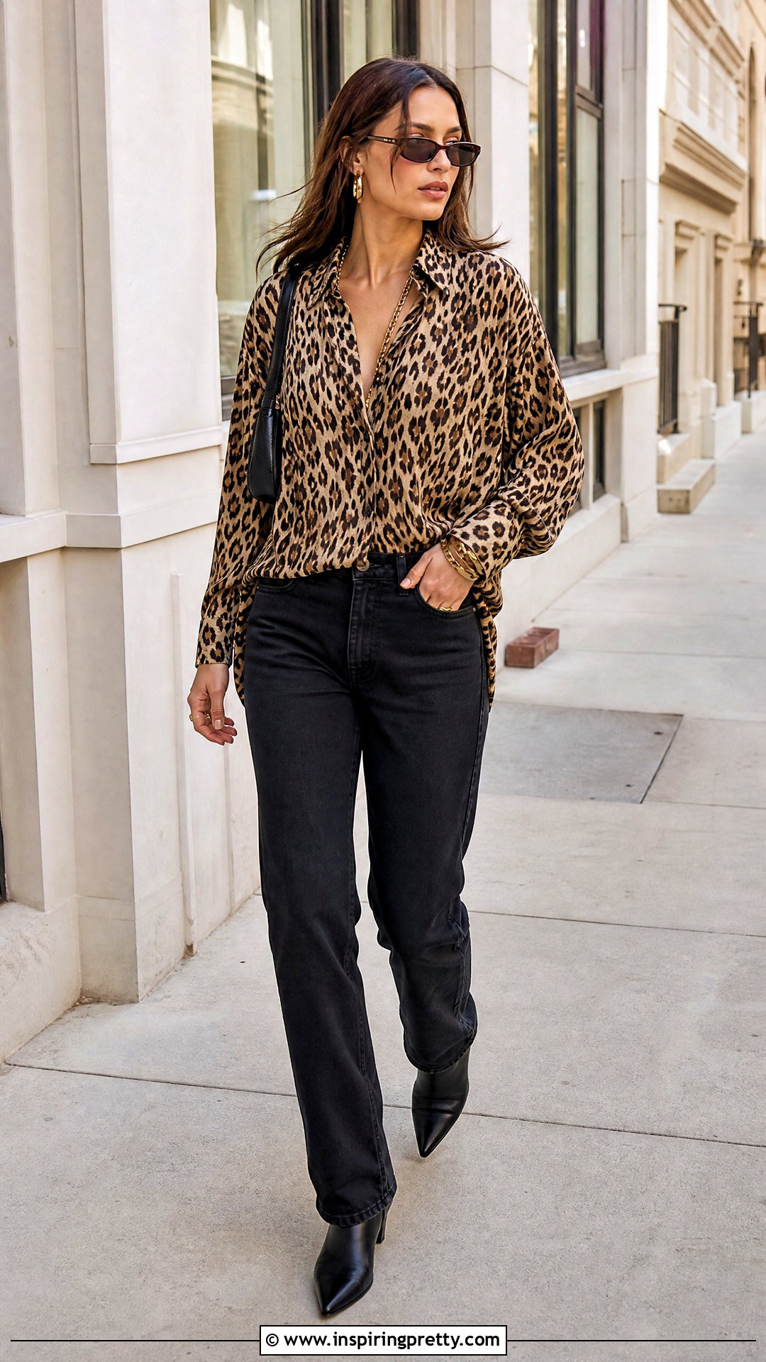s Leopard Print Blouse With Black Jeans - 50 vintage tops 90s