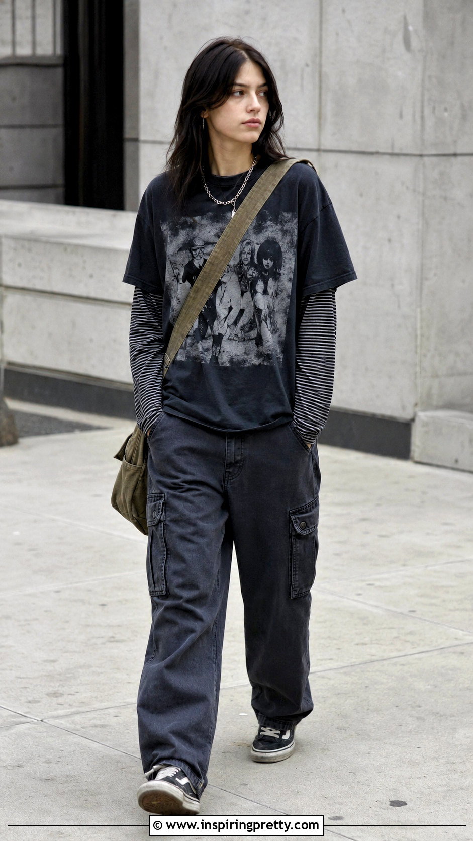 s Long Sleeve Under Band Tee Outfit - 20 Layering Tops 90S