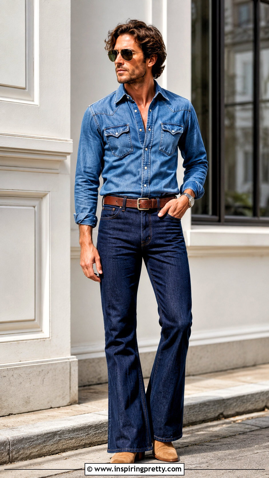 s Mens Denim Shirt With Double Denim - 20 70S Mens Tops outfit ideas