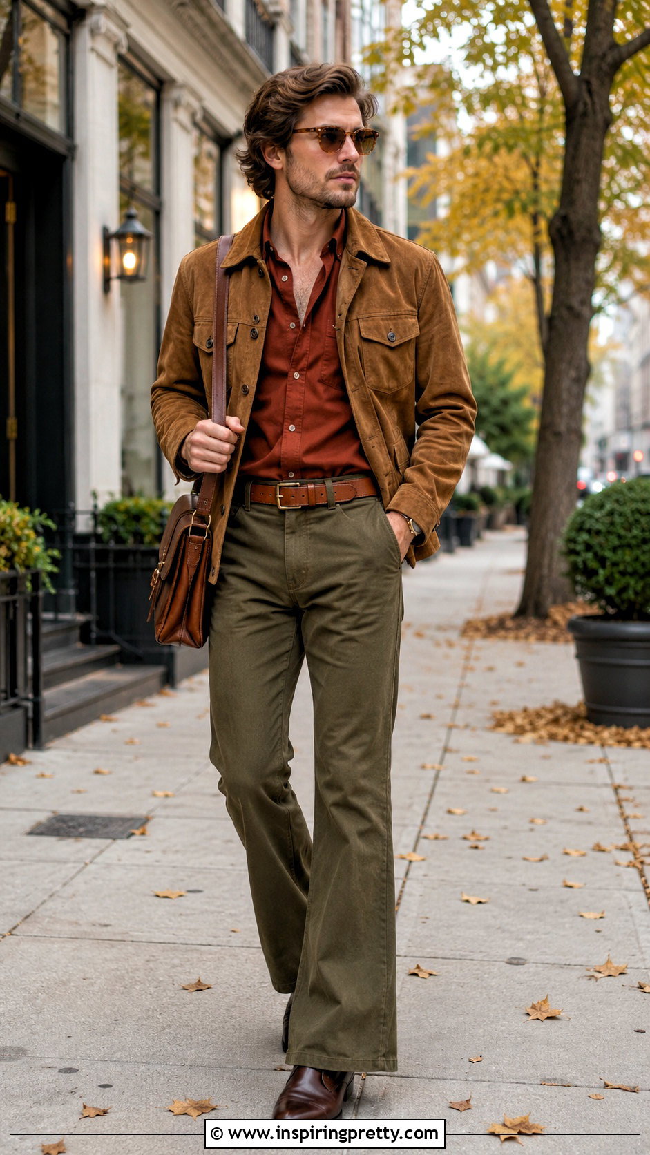 s Mens Earth Tone Shirt With Olive Flares - 20 70S Mens Tops outfit ideas
