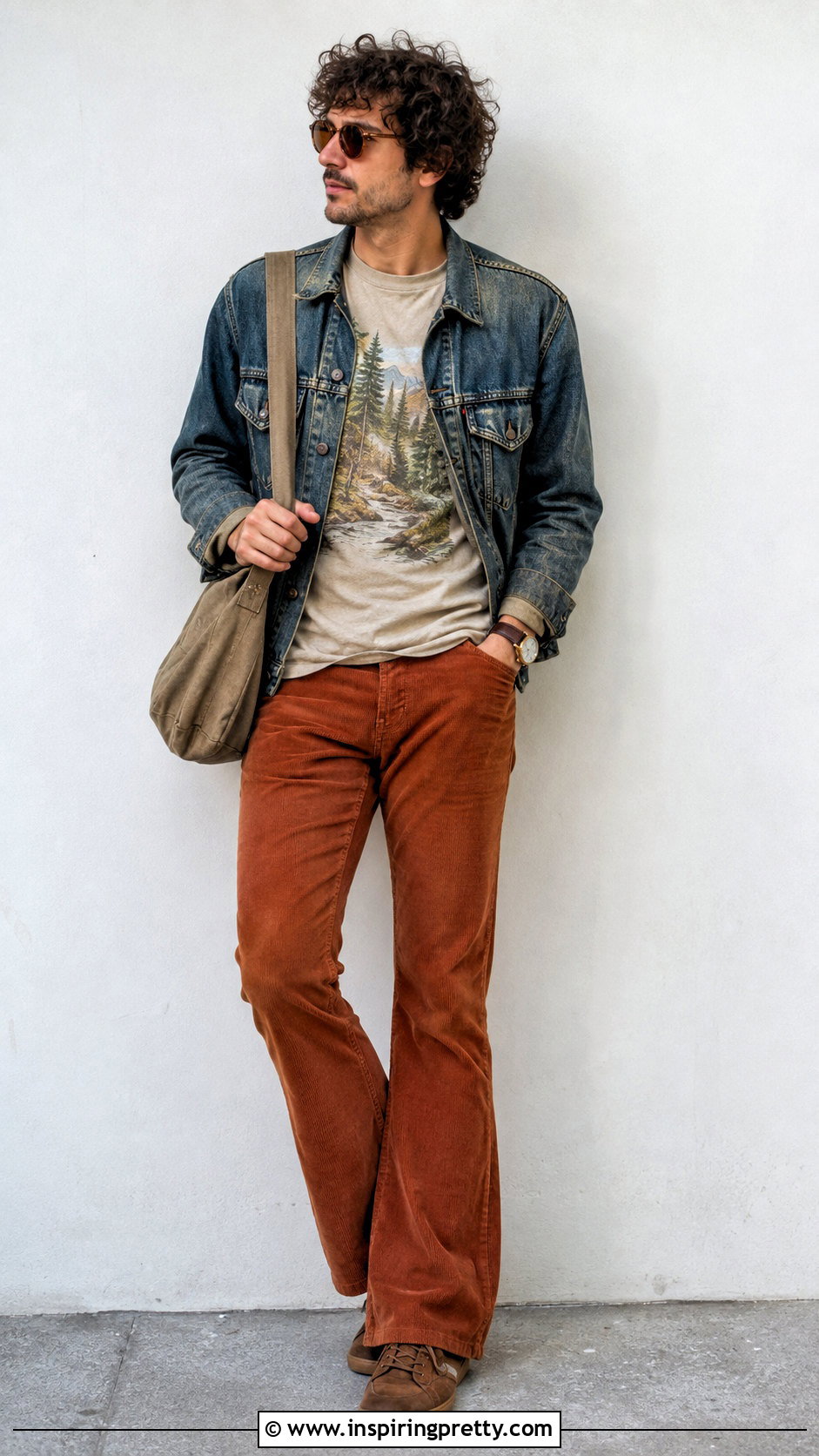 s Mens Graphic T Shirt With Corduroy Pants - 20 70S Mens Tops outfit ideas