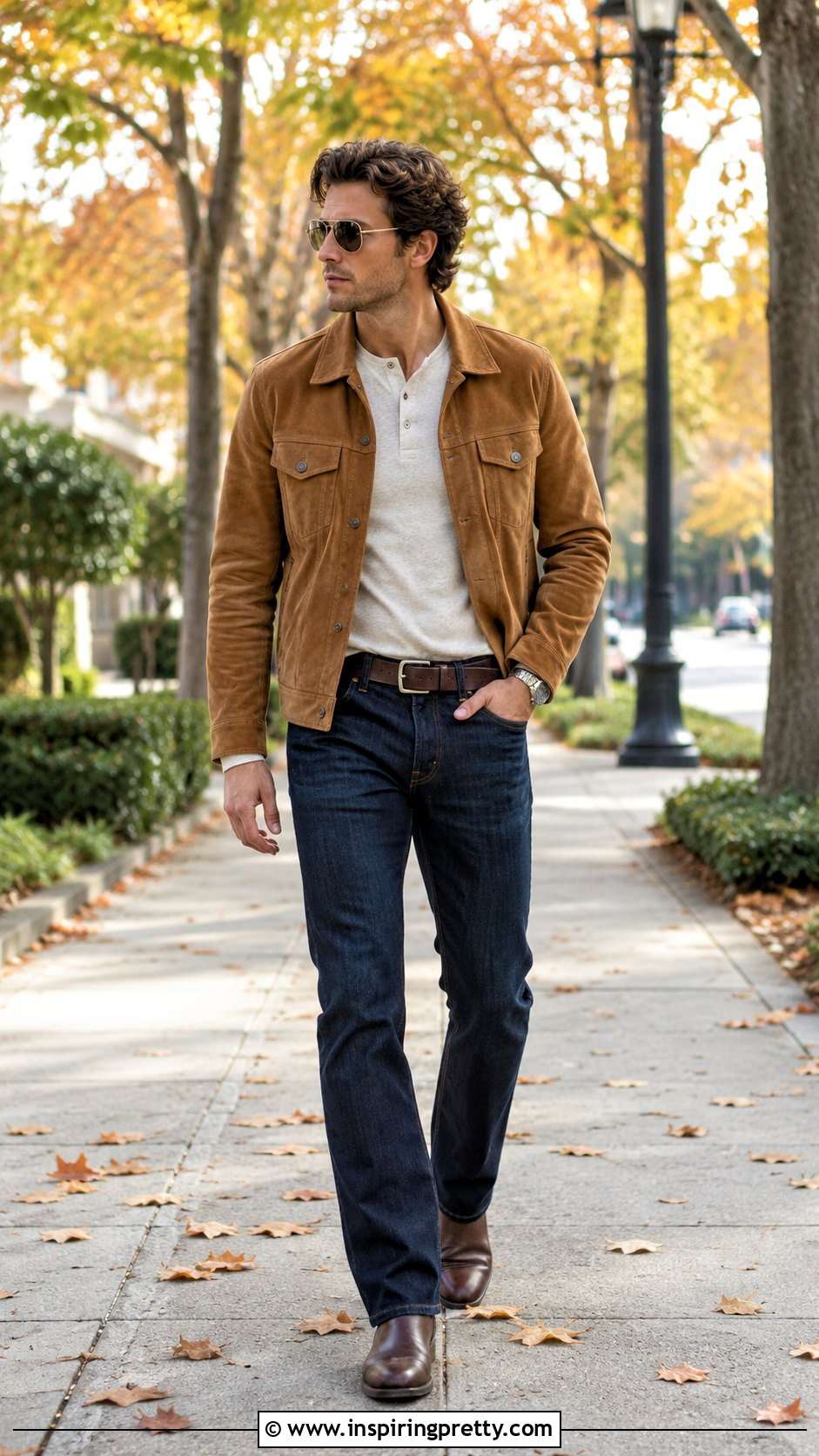 s Mens Henley Shirt With Suede Jacket - 20 70S Mens Tops outfit ideas