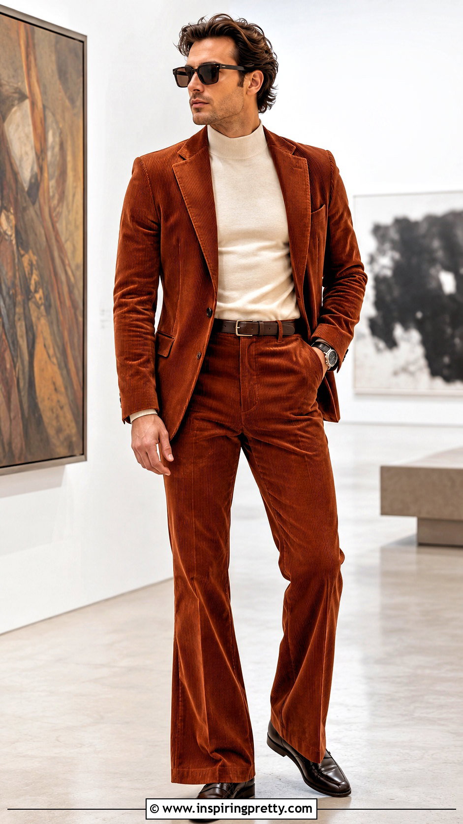 s Mens Mock Neck Top With Corduroy Suit - 20 70S Mens Tops outfit ideas