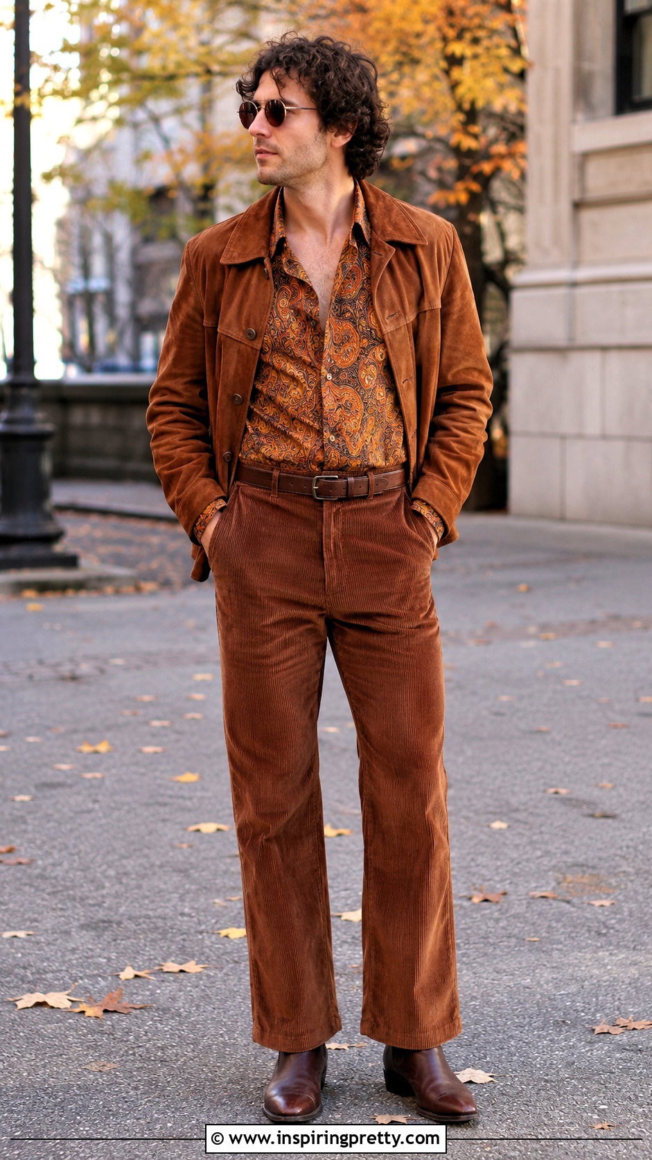 s Mens Paisley Shirt With Brown Corduroy Pants - 20 70S Mens Tops outfit ideas