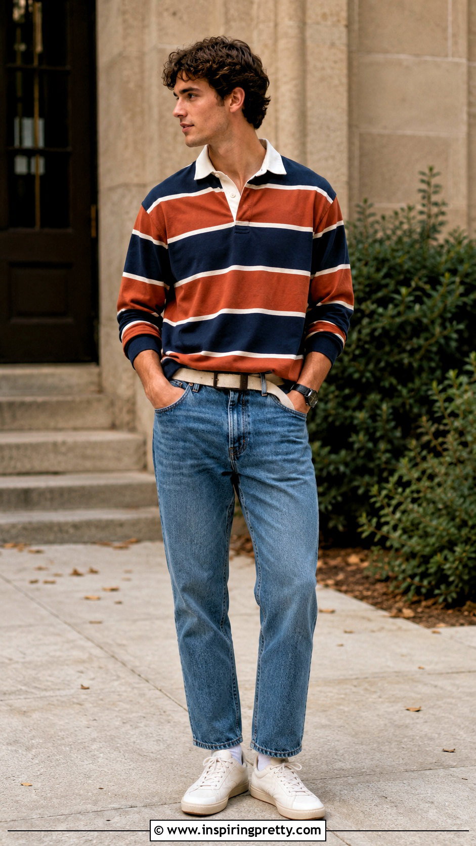 s Mens Rugby Shirt With Straight Leg Jeans - 20 70S Mens Tops outfit ideas
