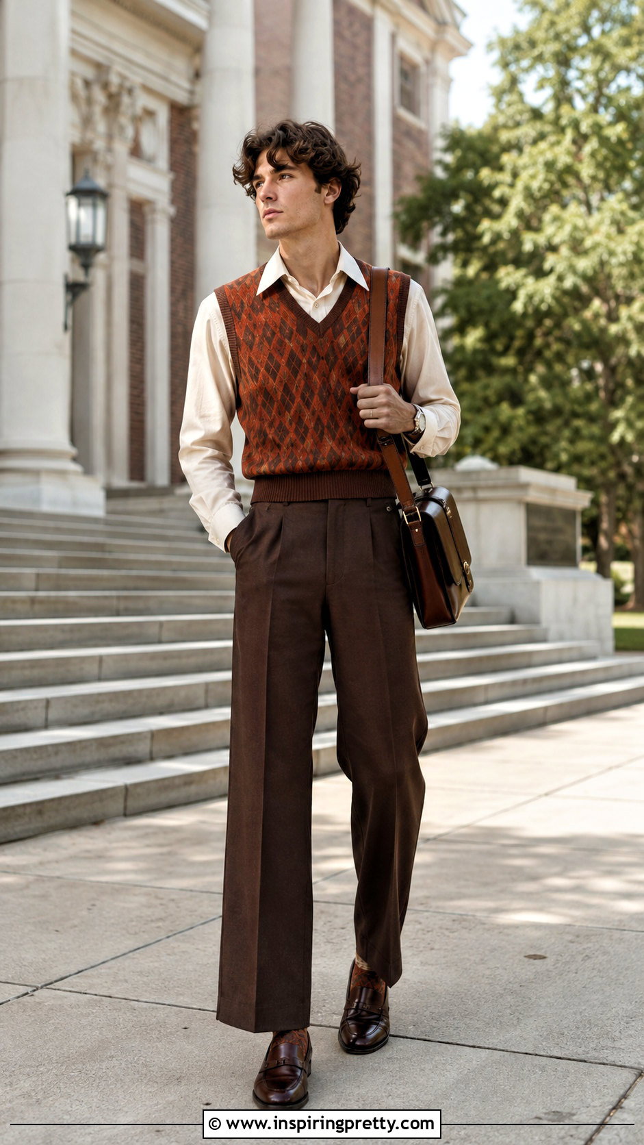 s Mens Sweater Vest With Wide Leg Trousers - 20 70S Mens Tops outfit ideas