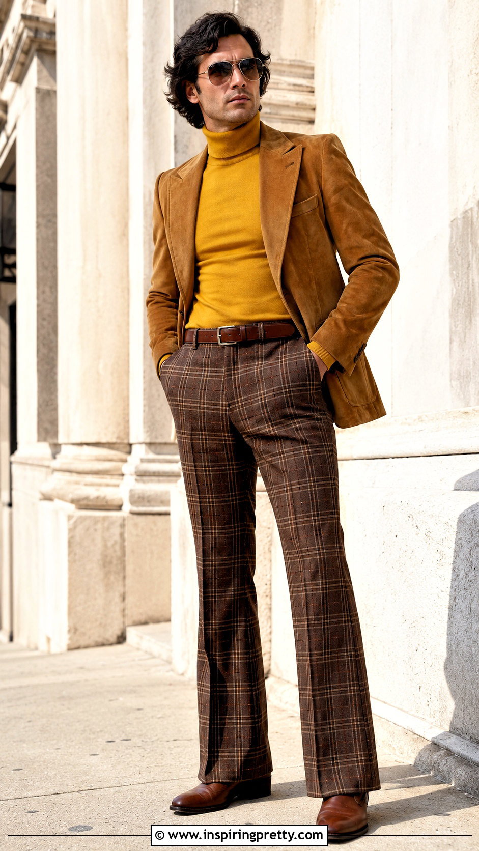 s Mens Turtleneck With Plaid Flared Pants - 20 70S Mens Tops outfit ideas