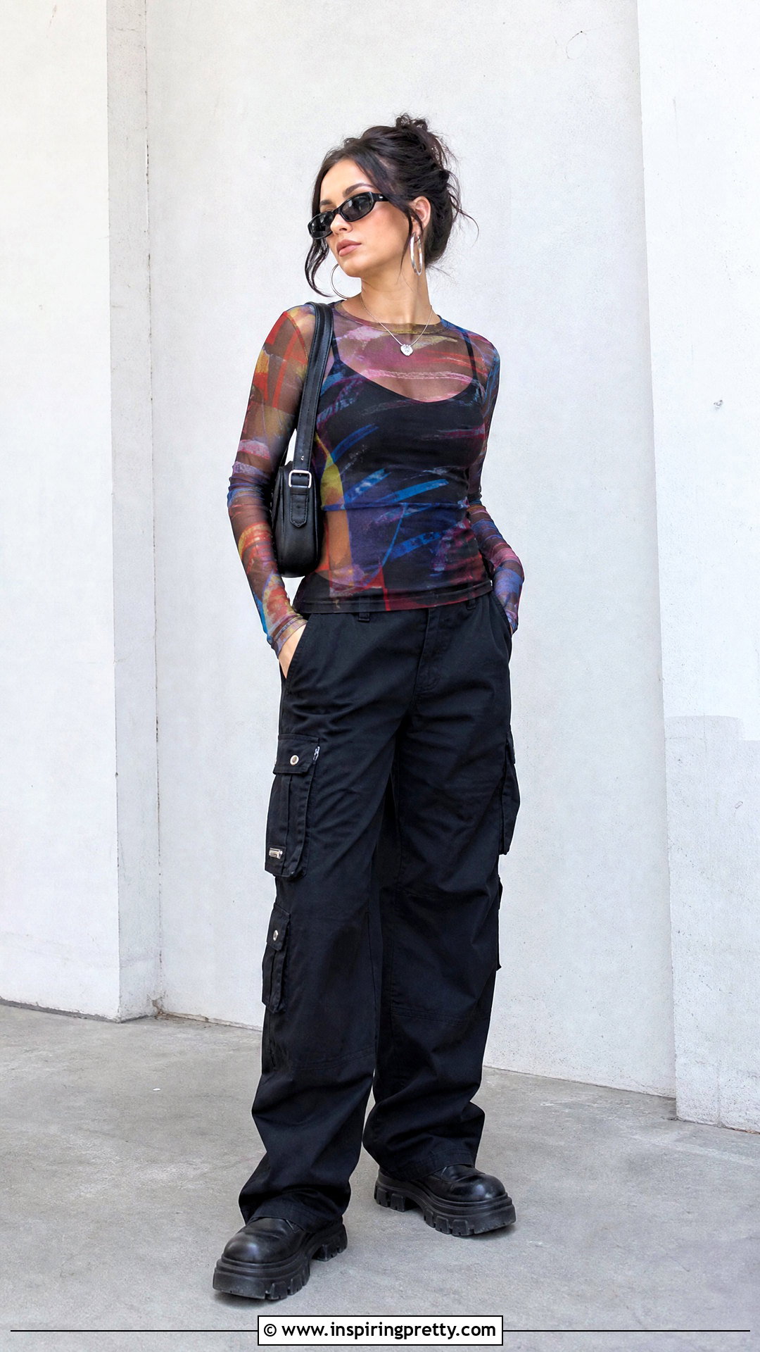 s Mesh Top And Black Cargo Pants Outfit - 50 2000s tops outfit ideas