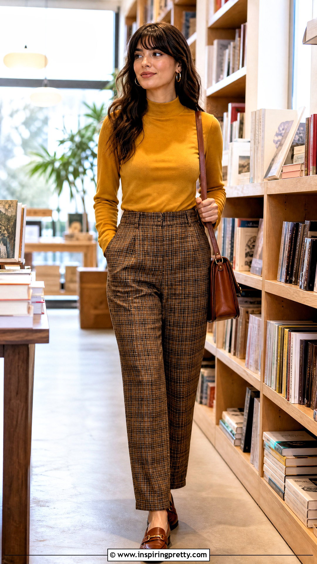 s Mock Neck Top With Plaid Trousers - 50 Vintage Tops For Women