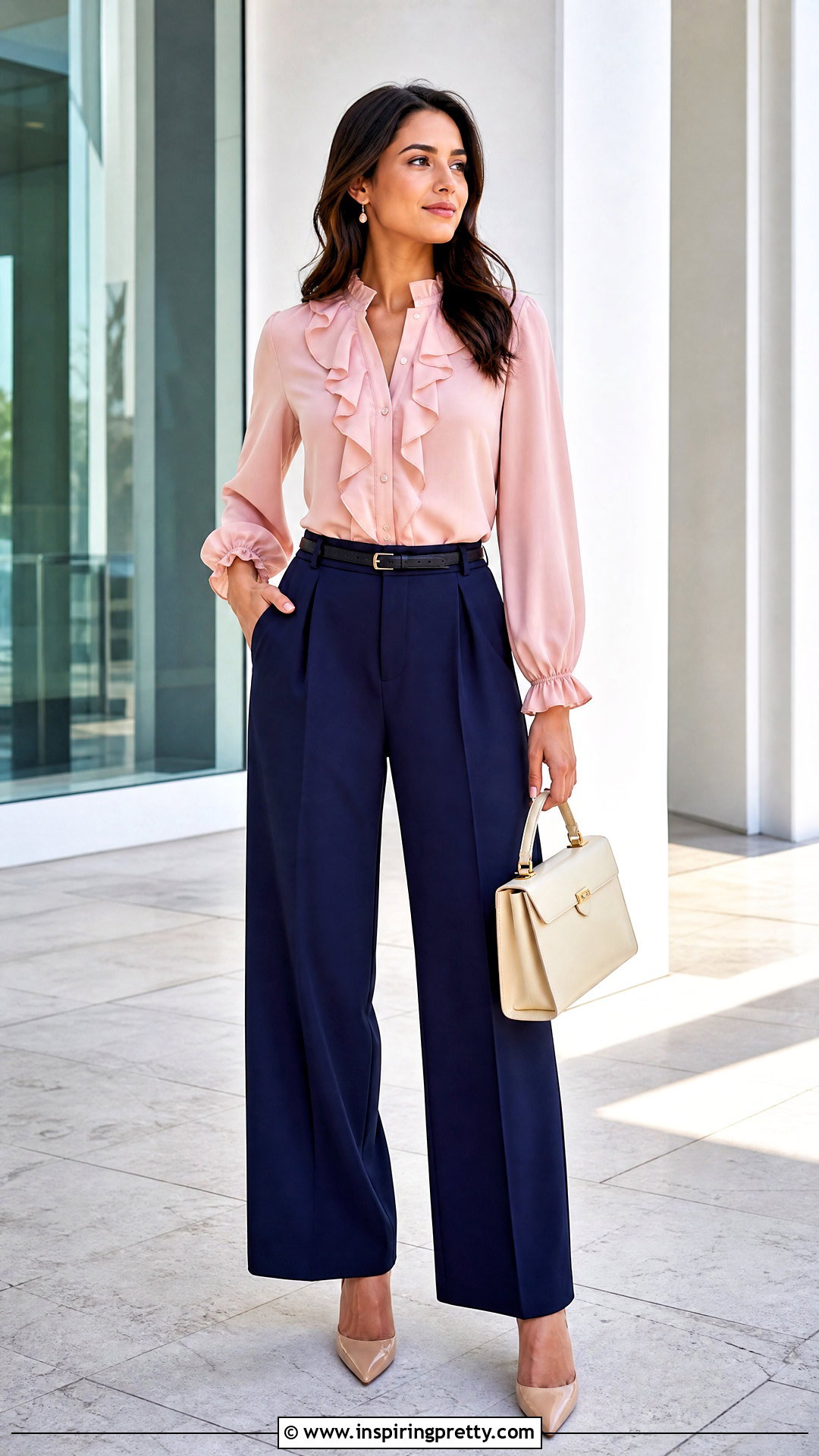 s Ruffle Blouse With Wide Leg Trousers - 20 1950s style tops outfit ideas