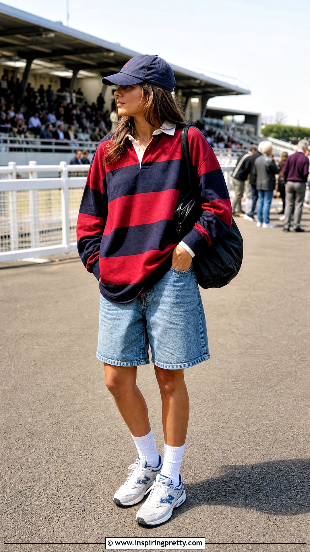 s Rugby Top With Denim Shorts - 25 2000S Inspired Tops outfit ideas