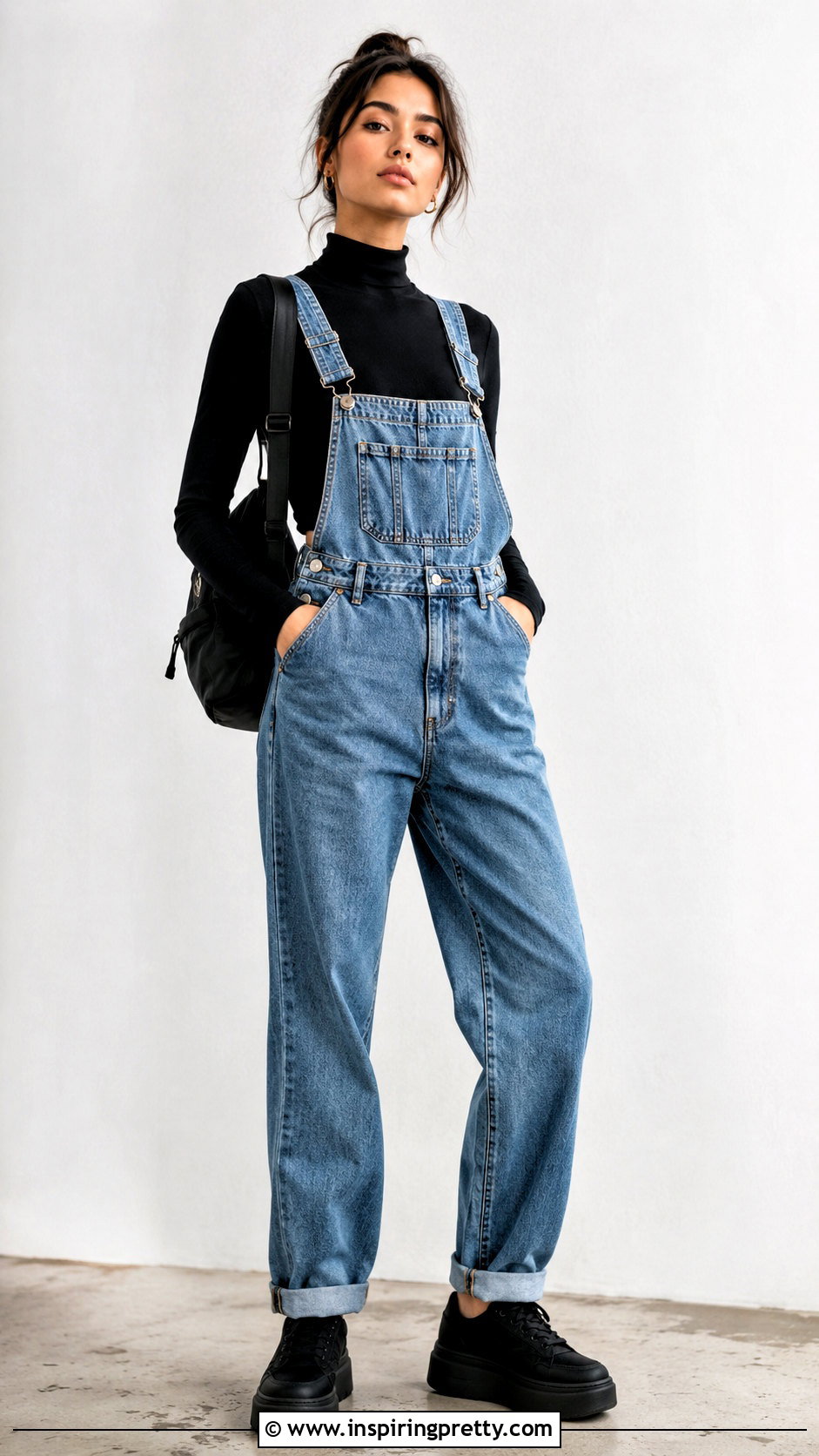 s Turtleneck Under Denim Overalls Outfit - 20 Layering Tops 90S