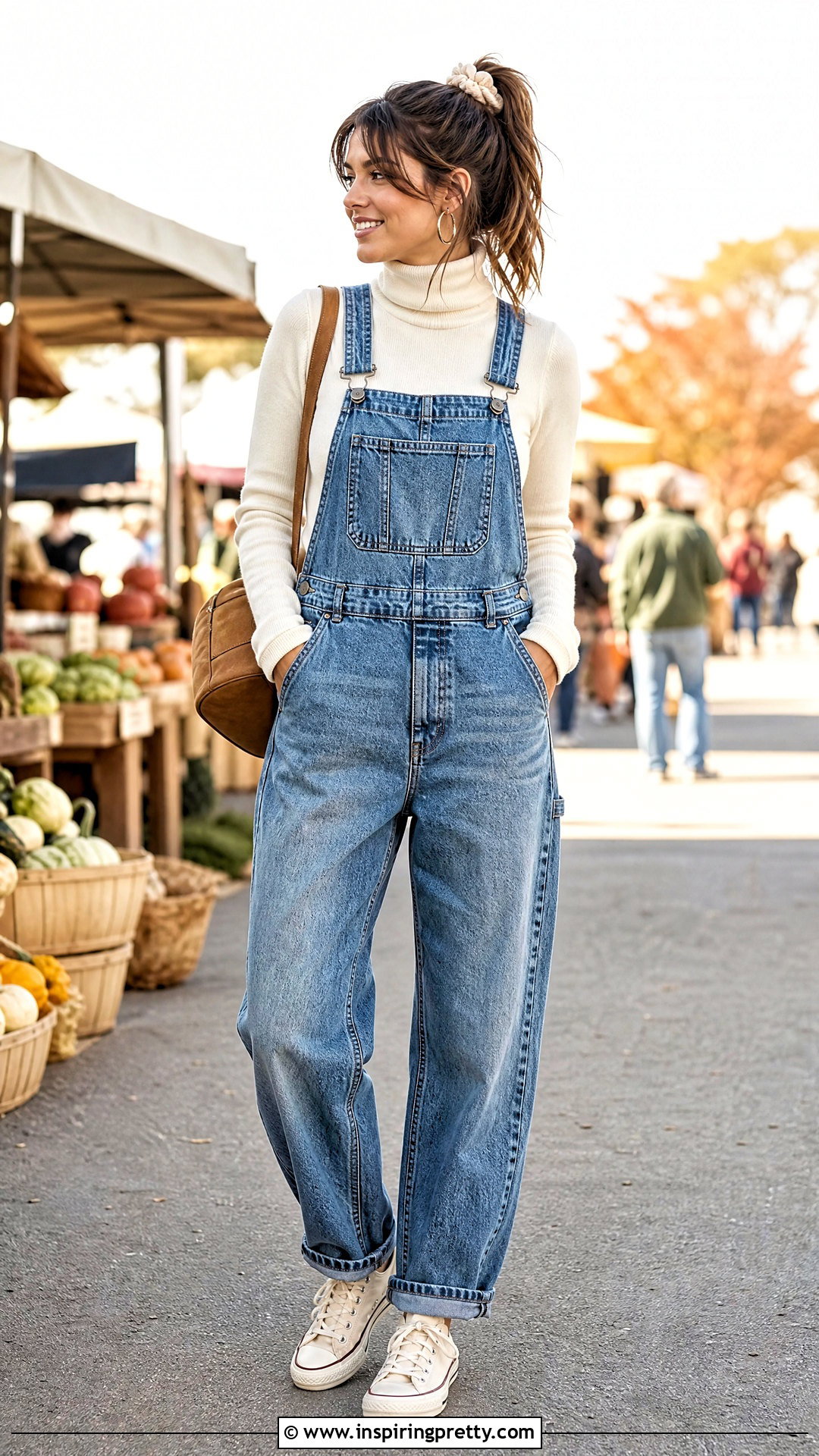 s Turtleneck With Denim Overalls - 50 90s tops outfit ideas