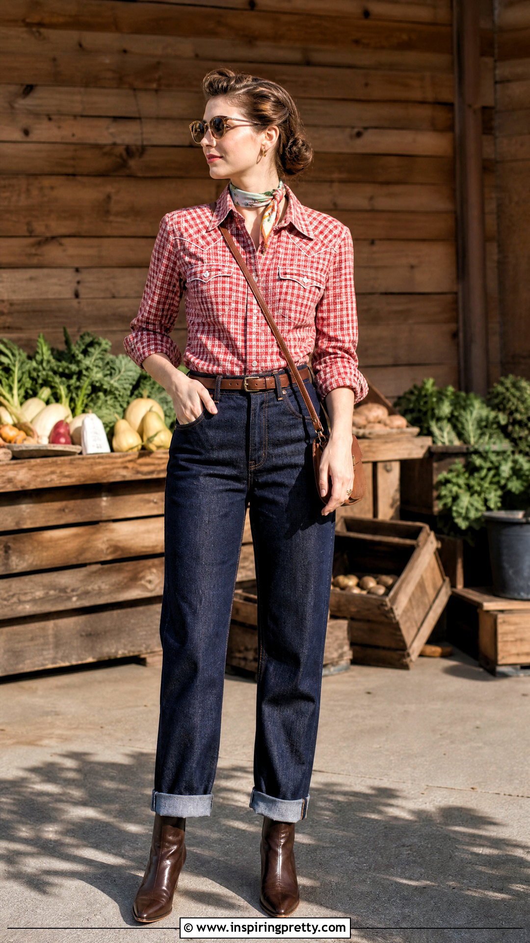 s Western Shirt With Cuffed Jeans - 20 1950s style tops outfit ideas