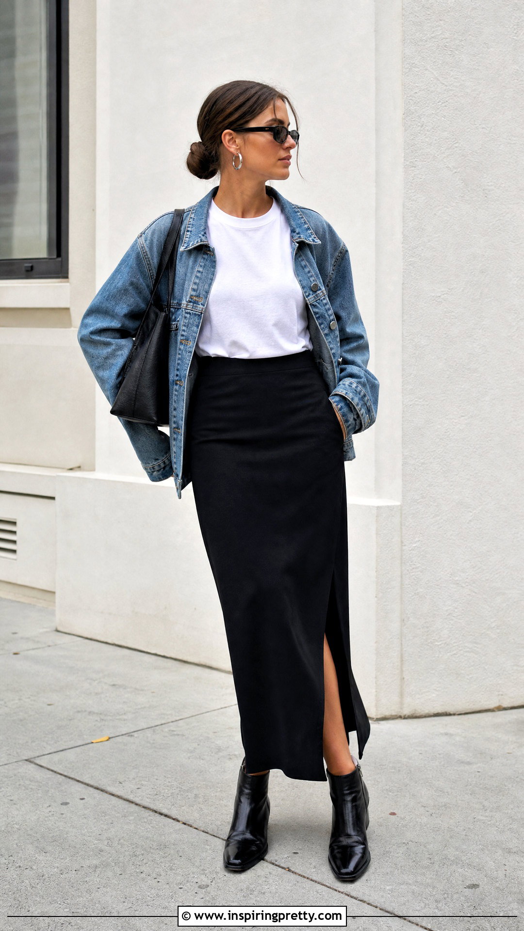 s White Tee With Black Maxi Skirt - 50 vintage tops 90s
