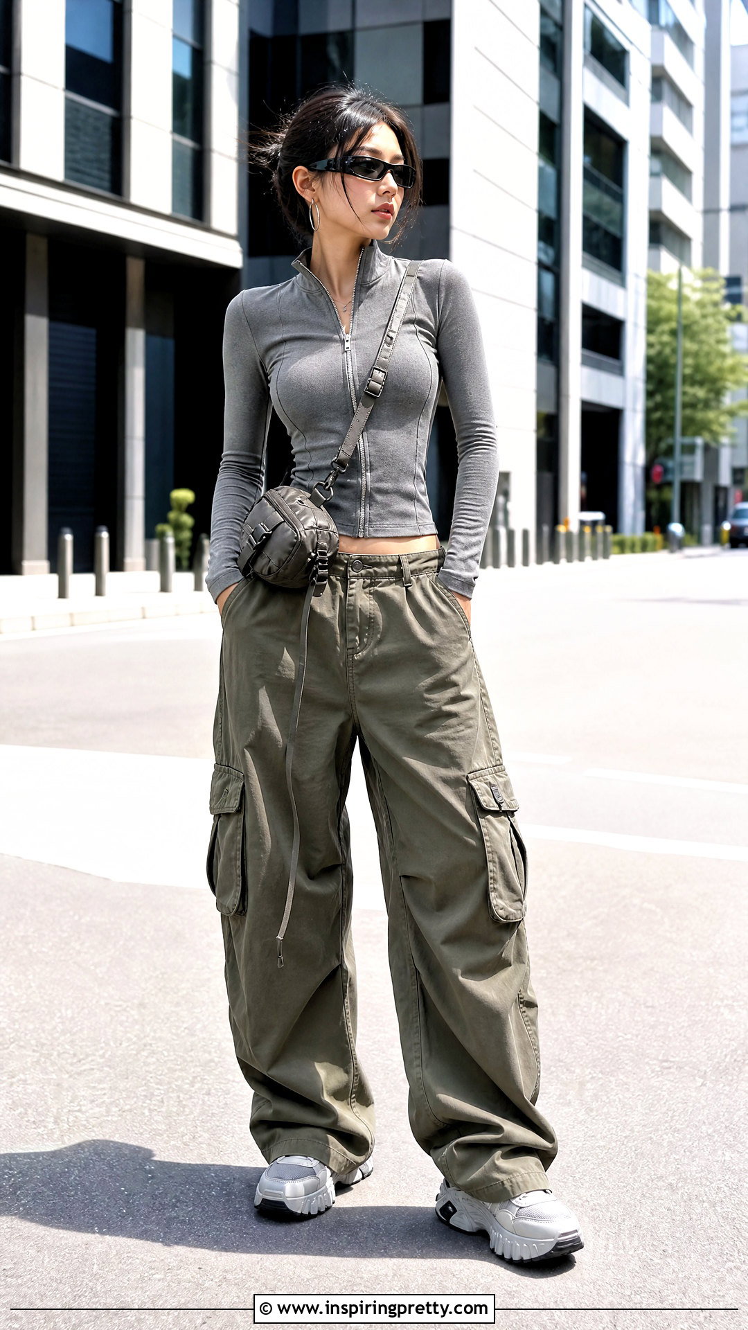 s Zip Front Top And Cargo Pants Outfit - 50 2000s tops outfit ideas