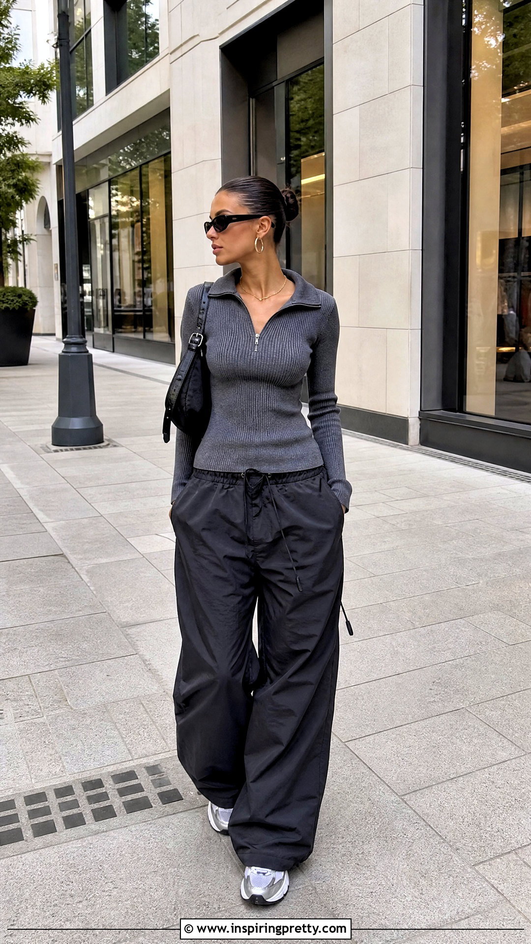 s Zip Neck Top With Parachute Pants - 50 90s tops outfit ideas